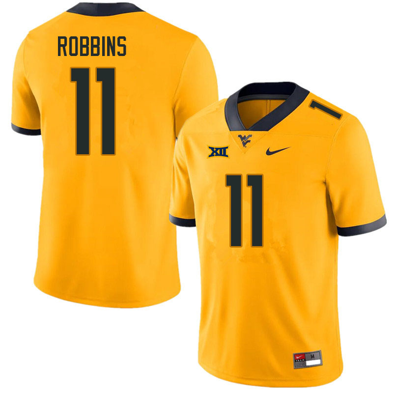 Men #11 Jake Robbins West Virginia Mountaineers College Football Jerseys Sale-Gold